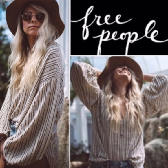 Free People Rhythm of The Night Tunic Ivory Gauzy Striped Bishop Sleeve Size S - Picture 1 of 11